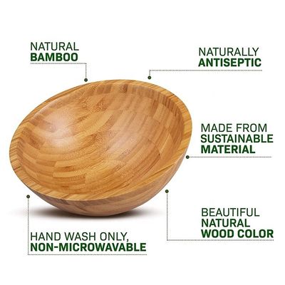 Custom Logo Eco-vriendelijk Natuurlijk Ronde Bamboe Salad Bowl voor Moderne Stijl Amazon Design