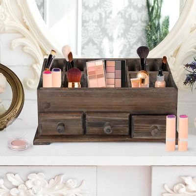 Gepersonaliseerd logo rustieke ijdelheid organisator voor cosmetica make-up en badkamer accessoires
