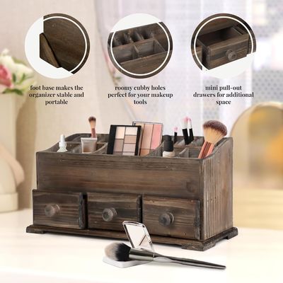 Gepersonaliseerd logo rustieke ijdelheid organisator voor cosmetica make-up en badkamer accessoires