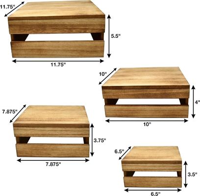 Rustieke stijl houten taartstand set van 4 aangepaste logo aanvaard voor het weergeven van taart