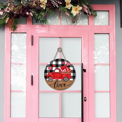 Voeg liefde toe aan je huis Boerderij Rood vrachtwagen Harten Houten deurhanger voor Valentijnsdag