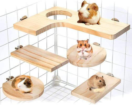 Houten platform voor hamsterkooi L-vormig rond gat 5pcs Pedal speelgoed aangepast logo