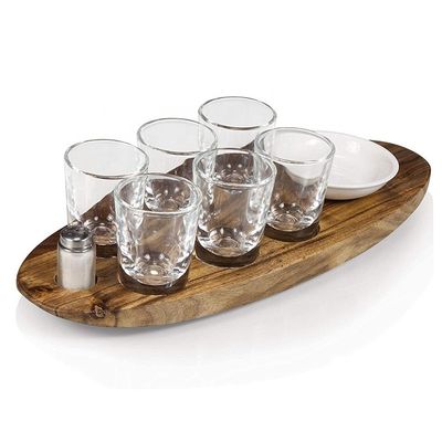 Houten plain color acacia houten cup holder geschoten glazen bekers bedienende bak met drukwerk