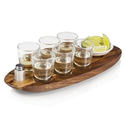 Houten plain color acacia houten cup holder geschoten glazen bekers bedienende bak met drukwerk