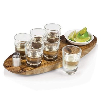 Houten plain color acacia houten cup holder geschoten glazen bekers bedienende bak met drukwerk