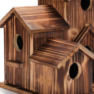 Push-up sluiting 6 Hole handgemaakte natuurlijke houten vogelhuis voor ophangen buiten Spot