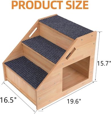 Solid Pattern 3-tier houten honden trap met niet-glijdende treden en Cat House knop sluiting
