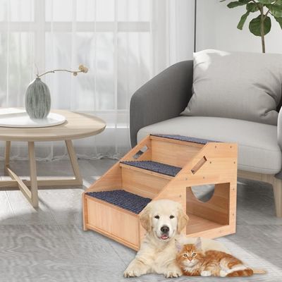 Solid Pattern 3-tier houten honden trap met niet-glijdende treden en Cat House knop sluiting