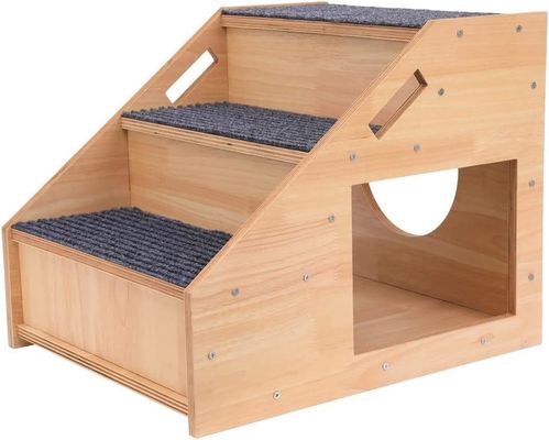 Solid Pattern 3-tier houten honden trap met niet-glijdende treden en Cat House knop sluiting