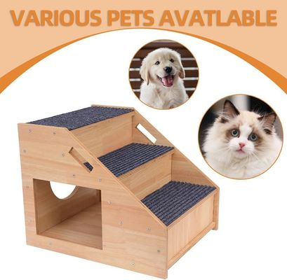 Solid Pattern 3-tier houten honden trap met niet-glijdende treden en Cat House knop sluiting