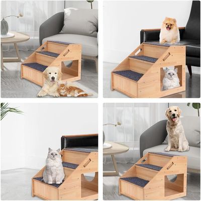 Solid Pattern 3-tier houten honden trap met niet-glijdende treden en Cat House knop sluiting