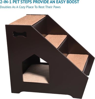 Houten trappen voor huisdieren w 3 niet-glijdende treden en ingebouwd huis perfect voor honden katten korte huisdieren