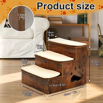 OEM 3 lagen Houten honden trappen Trappen Niet-glijdende puppy trappen met opslag Wasbaar tapijt