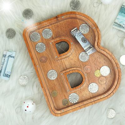 Houten alfabet Acrylische brief Gelddoos Druk verbrand Grote brief Piggy Banks voor kinderen