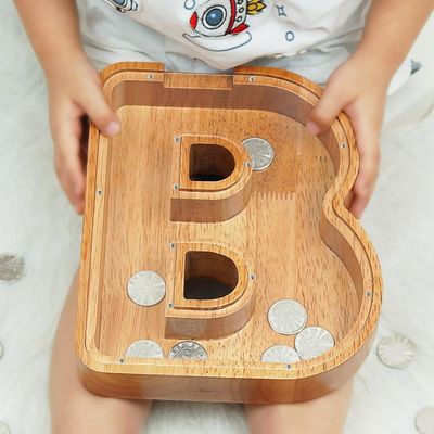 Houten alfabet Acrylische brief Gelddoos Druk verbrand Grote brief Piggy Banks voor kinderen