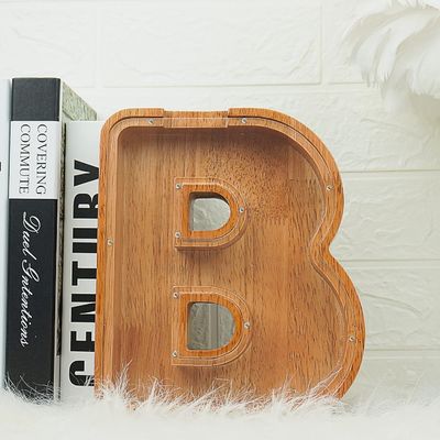 Houten alfabet Acrylische brief Gelddoos Druk verbrand Grote brief Piggy Banks voor kinderen