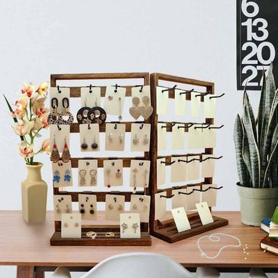 Hoofd thema Houten vouwbare sieraden display stand met verwijderbare 32 haakjes en ring tray