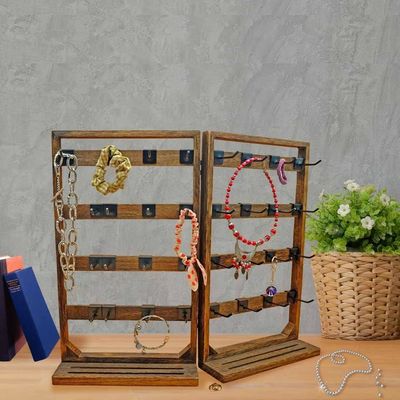 Hoofd thema Houten vouwbare sieraden display stand met verwijderbare 32 haakjes en ring tray