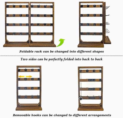 Hoofd thema Houten vouwbare sieraden display stand met verwijderbare 32 haakjes en ring tray