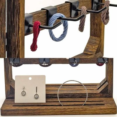 Hoofd thema Houten vouwbare sieraden display stand met verwijderbare 32 haakjes en ring tray