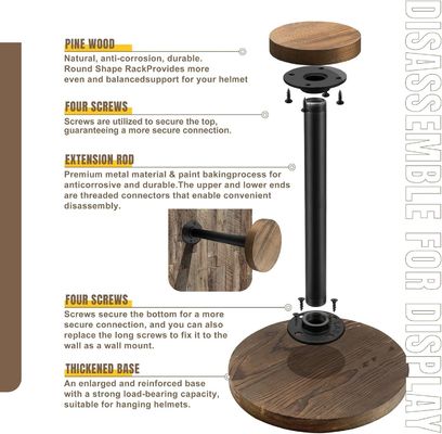 Tafelhelm display stand met onvoltooide berk hout kleur en industriële stijl