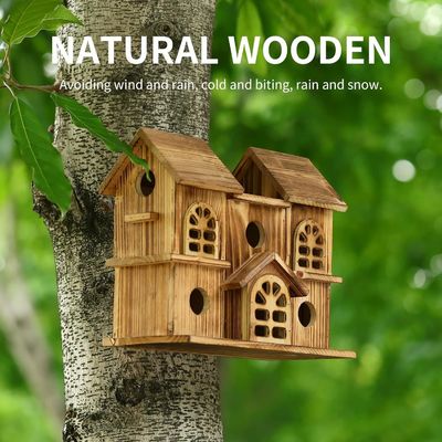 Handgemaakte houten hangend vogelhuis hamsternest voor tuin achtertuin drukwerk verbrand