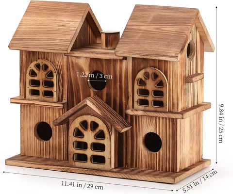 Handgemaakte houten hangend vogelhuis hamsternest voor tuin achtertuin drukwerk verbrand