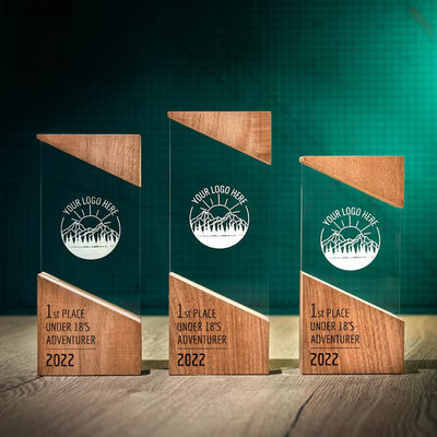 Moderne plaque hout loopt uniek ontwerp gepersonaliseerde houten acryl RISE Trophy Award