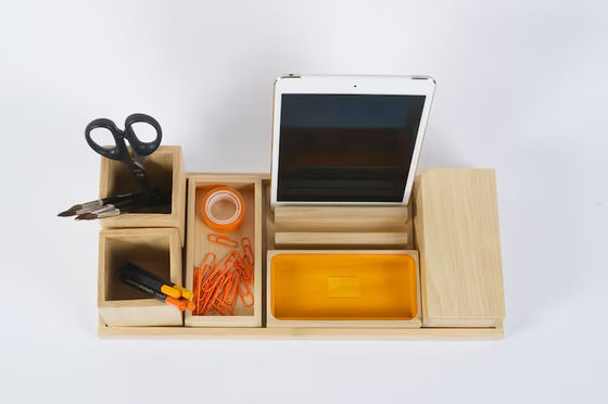 Custom Houten Desktop Accessoires Set Perfecte cadeau voor mannen Office Organisatie