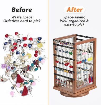 120 paar oorbellen draaiende carrousel Duurzaam metaal en hout oorbellen boom organisator