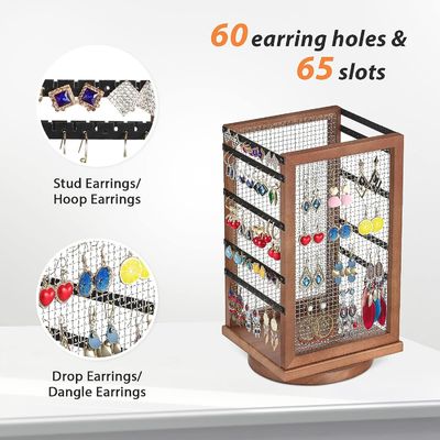 120 paar oorbellen draaiende carrousel Duurzaam metaal en hout oorbellen boom organisator