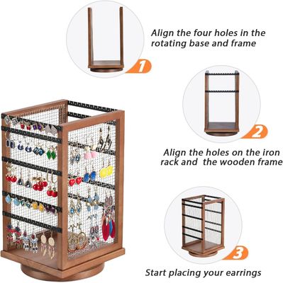 120 paar oorbellen draaiende carrousel Duurzaam metaal en hout oorbellen boom organisator