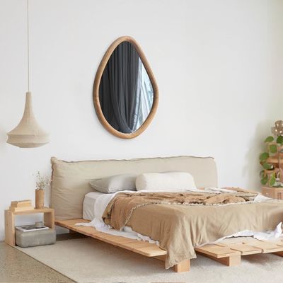 Unieke gelakte houten ronde boerderij spiegel voor moderne woonkamer en badkamer