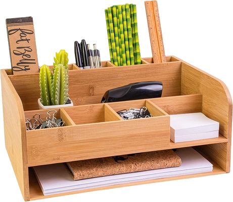 Organiseer kantoorbenodigdheden met Bamboo Wood Desk Organizer en File Storage Customized Logo