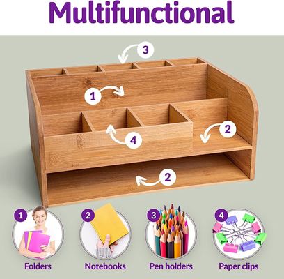 Organiseer kantoorbenodigdheden met Bamboo Wood Desk Organizer en File Storage Customized Logo