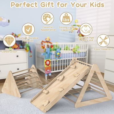 Unisex houten klimschaal met rampe en gevlekte afwerking voor peuters