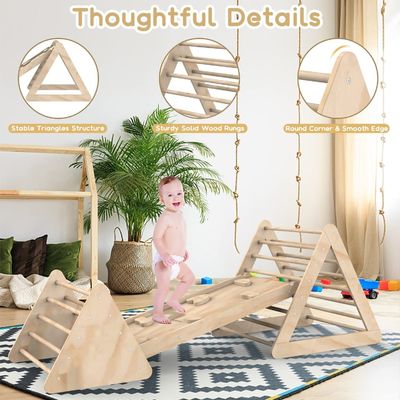 Unisex houten klimschaal met rampe en gevlekte afwerking voor peuters