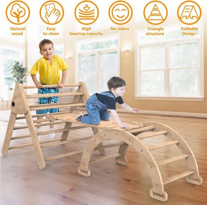 Indoor Kids Play Gym Klimmen Driehoekladder met Ramp Set van 3 houten veiligheidsspeelgoed