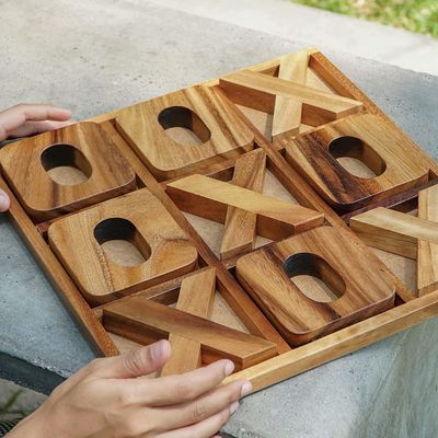 Kinderhouten Tic-Tac-Toe XO Schaken Game Set Custom Tictactoe voor plezier en leren