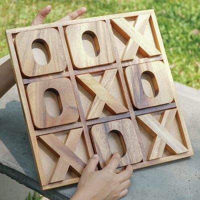 Kinderhouten Tic-Tac-Toe XO Schaken Game Set Custom Tictactoe voor plezier en leren