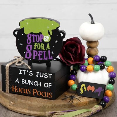 Eco-vriendelijke Halloween Decoraties Kinderen Hocus Pocus Tiered Tray Decor Set van 3 hout