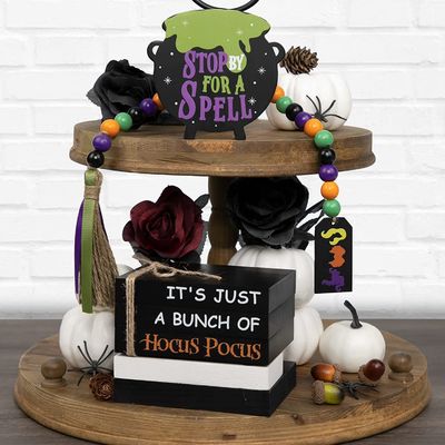 Eco-vriendelijke Halloween Decoraties Kinderen Hocus Pocus Tiered Tray Decor Set van 3 hout