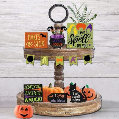 Eco-vriendelijke Halloween Decoraties Kinderen Hocus Pocus Tiered Tray Decor Set van 3 hout