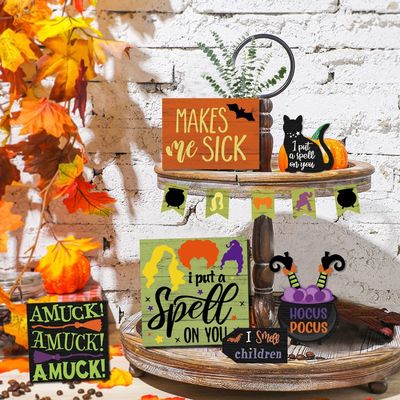 Eco-vriendelijke Halloween Decoraties Kinderen Hocus Pocus Tiered Tray Decor Set van 3 hout