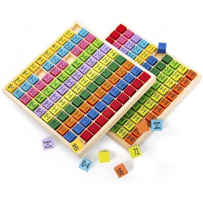 Houten vermenigvuldiging wiskunde tafelbordspel 7.5x7.5x0.8 inch Grootte en verbrand drukwerk