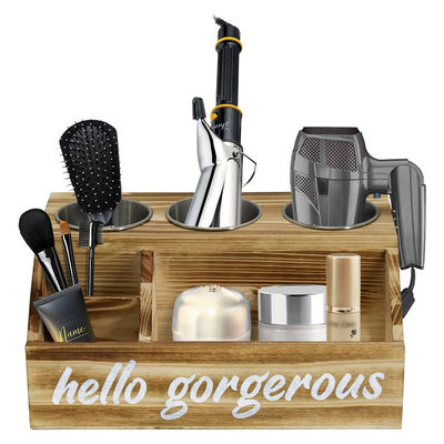 Rustieke design stijl muur berg haarstyling zorg gereedschap organisator met gepersonaliseerd logo