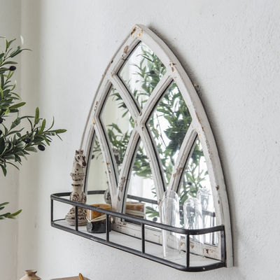 Natuurlijke stijl houten spiegel frame decoratief met opslag plank wit of op maat gemaakt kleur