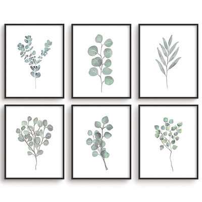 Groene botanische planten Muurkunst Set van 4/6 Plant Hout Muur Decor Foto's 8"x10" IJzer