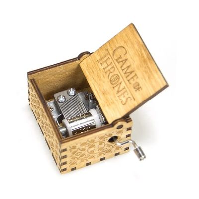 Handgeschakelde speelkracht Custom Mini Houten Muziekdoos met zijde-schermprinten/Burned