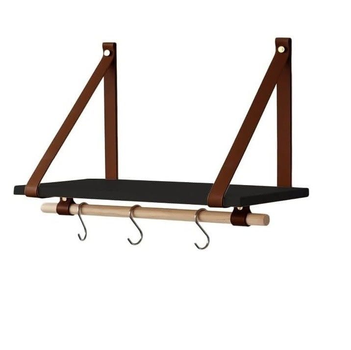 Als uw verzoek 45X20 Zwart Pu Bruin Ledersnoer Wand Drijvende plank Houten plank Moderne